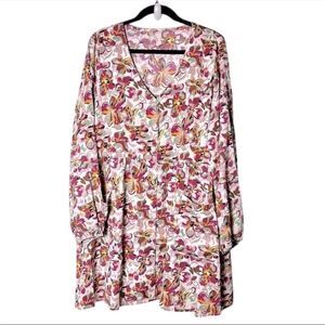 Impressions Women's Floral Babydoll Dress w/Pockets Pink White Size 2XL NWOT